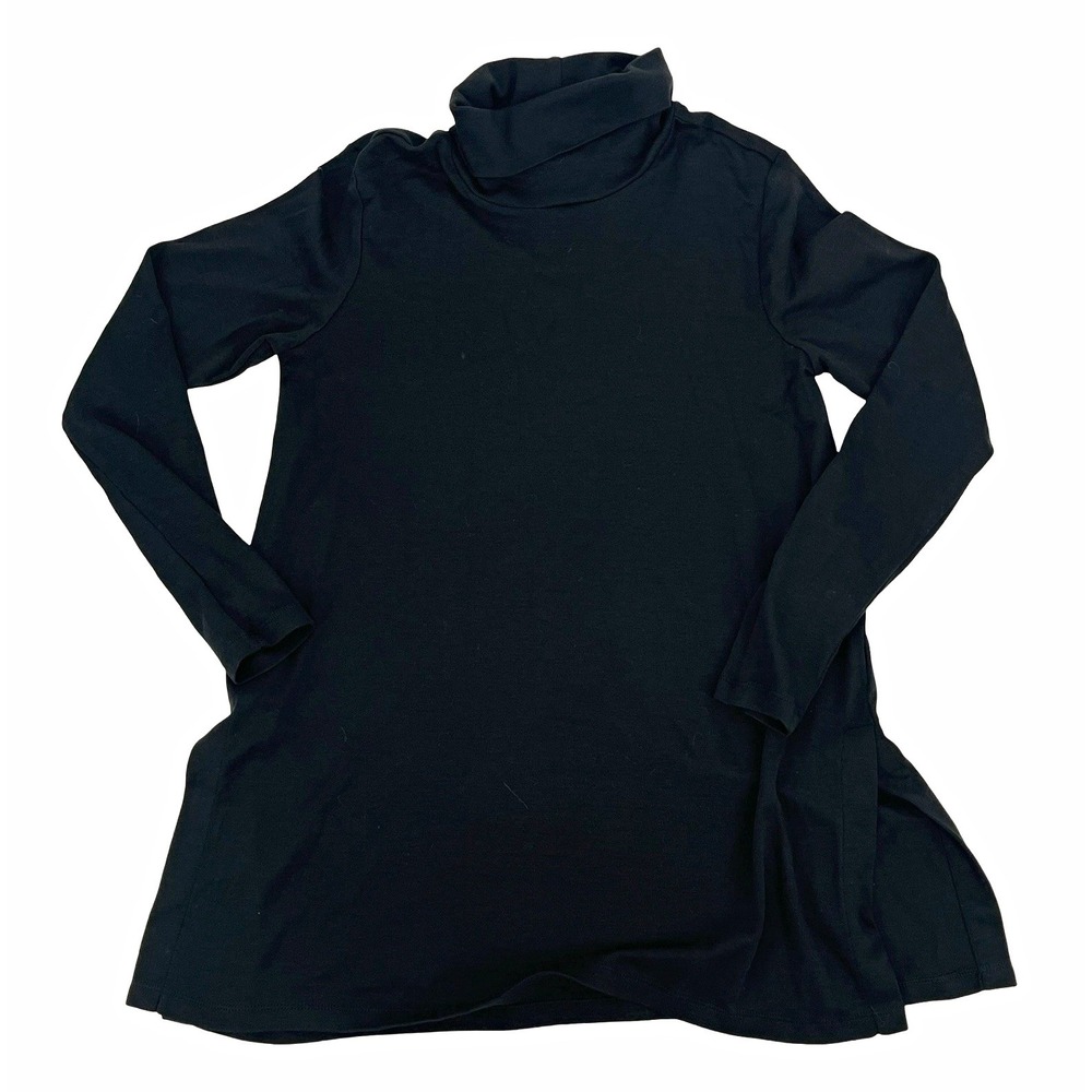 J. Jill Perfect Pima Petite PS Black Turtleneck Tunic Side Slits Knit Top